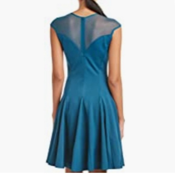 Halston Heritage Mesh Pointe Flare Dress Dark Cadmium Size Small - Picture 4 of 8